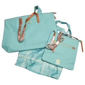 Set of 3 Joy Mangano Crossbody Bag, Tote Bag & Handbag Womens Teal Leather Zip‎